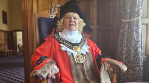 New Lord Mayor of Bradford Bev Mullaney, pictured in her chain of office for the first time. She wants to help young people during her year in office, which will include kicking off the Bradford 2025 UK city of culture celebrations