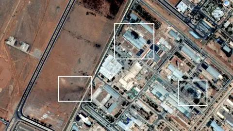 Maxar Satellite imagery showing visible damage to structures at Isfahan
