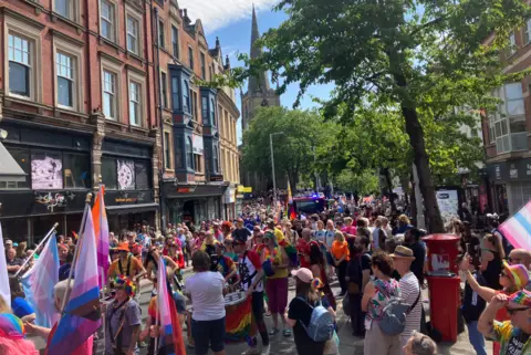 Thousands of people celebrated Notts Pride in Nottingham city centre on 25 July.