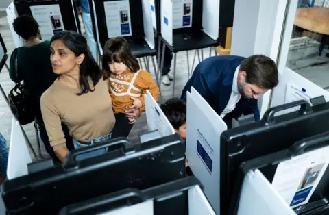 Getty Images The Vances vote in Cincinnati, Ohio, on 5 November 2024 