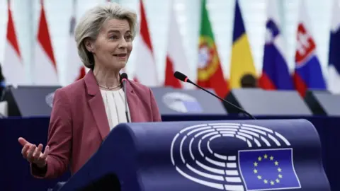 EPA European Commission President Ursula von der Leyen speaks during a debate on 'Preparation of the European Council meeting of 18-19 December