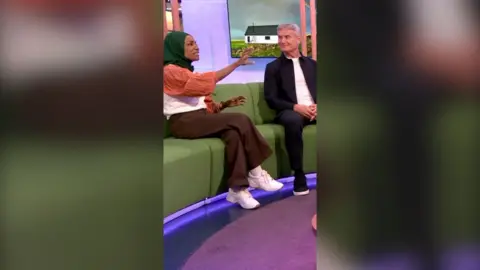 Nadiya Hussain and David Coulthard on the One Show sofa