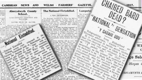 NAtional Library of Wales Newspapers reporting Hedd Wyn winning the National Eisteddfod