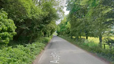 A google street view of the rural road where the collision happened, it is surrounded by trees and fields