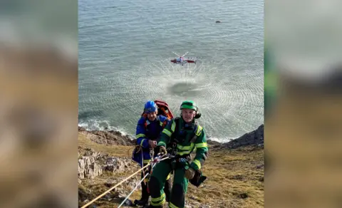 Mumbles Coastguard Rope operation down cliff