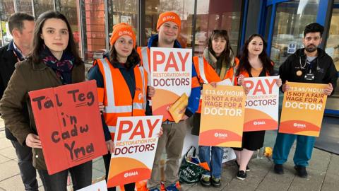 Doctors joined the picket line at the Princess of Wales Hospital, Bridgend