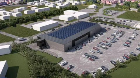 An artist impression of how the new Aldi will look from the air. 