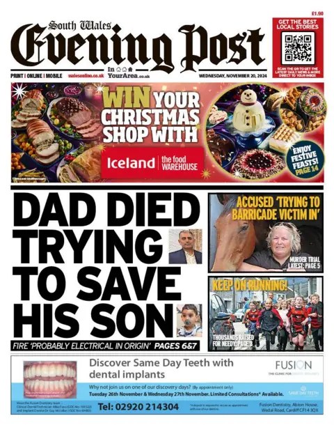 South Wales Evening Post Front page of the South Wales Evening Post 