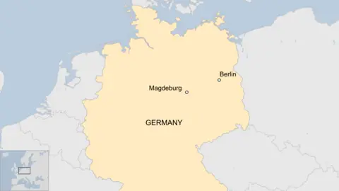 Map of Germany showing the location of Magdeburg and the capital Berlin