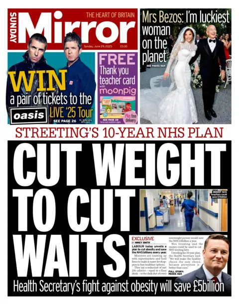 "Cut weight to cut waits" reads the headline on the front page of the Daily Mirror.