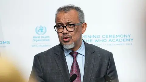 Getty Images Tedros Adhanom Ghebreyesus at opening ceremony of WHO academy in Lyon, France - 17 December