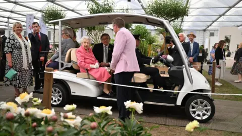 Paul Grover Queen in buggy at Chelsea Flower Show