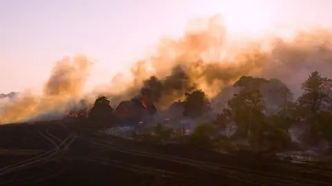 Pink Spitfire Aerial Photography Fire in Ashill