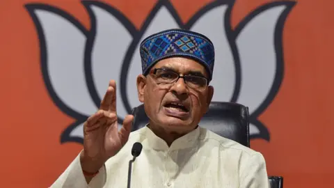 Getty Images NEW DELHI, INDIA- JUNE 14: Former Chief Minister of Madhya Pradesh, Shivraj Singh Chouhan clicked while addressing a press conference at party headquarters in New Delhi.