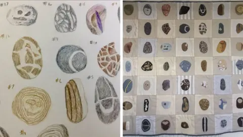 Karen Turner drawing and the finished quilt