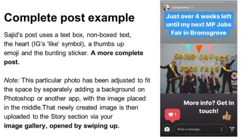 CONSERVATIVES Slide: "complete post example", picture of Sajid Javid story