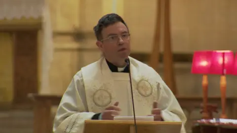 Fr Martin Magill at Lyra McKee's funeral in Belfast