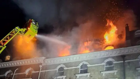 London Fire Brigade Blaze sweeping through property in South Kensington