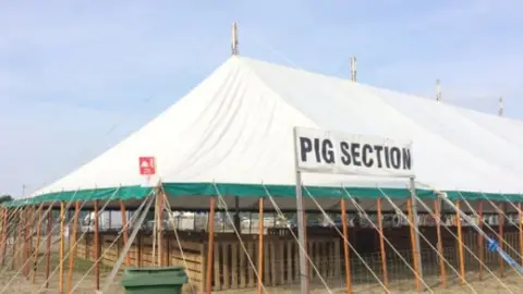 BBC Empty pig tent at Driffield Agricultural Show