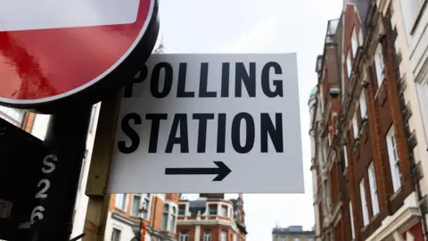 Getty Images Polling station sign in London