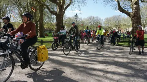 Bristol Cycling Cyclists taking part in the slow ride through the centre of Bristol