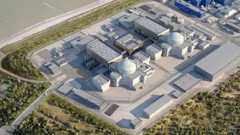 An artist's impression of Sizewell C nuclear power station on the Suffolk coastline.