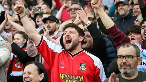 Wrexham fans singing at an away game