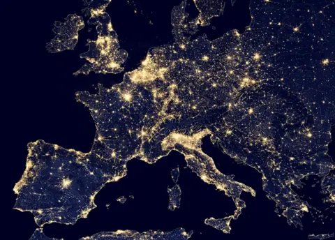 Reuters Europe at night from space showing electric lights