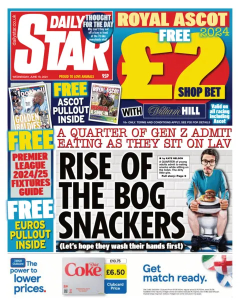 Daily Star The front page of the Daily Star, with the main headline reading "rise of the bog snackers"