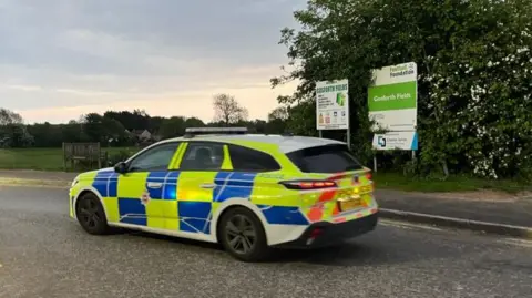 BBC Police car at Gosforth Fields, in Bubnell Road, Dronfield, Derbyshire.
