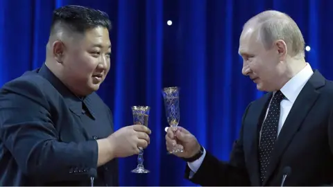 Kim Jong Un and Vladimir Putin cheers