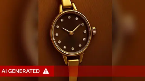 Admiral An AI-generated image of a gold and diamond watch, close-up on a wrist.