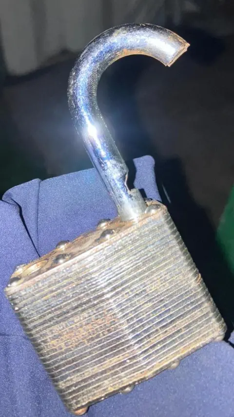 Shotton Steel RFC A padlock which has been cut to force it open