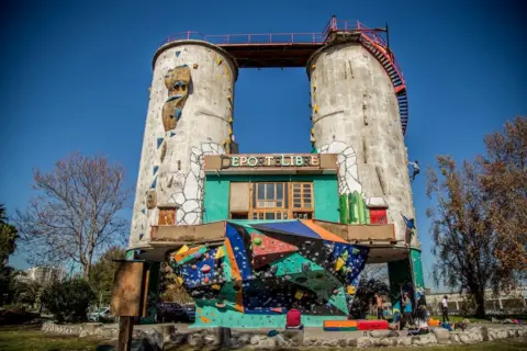 Courtesy of Deporte Libre View of the silos Deporte Libre turned into climbing walls