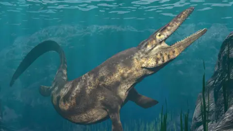 Getty Images Mosasaurus Berenang, Ilustrasi - Ilustrasi Stok