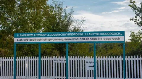 Getty Images The sign for Llanfairpwllgwyngyllgogerychwyrndrobwllllantysiliogogogoch - also known as the "place with a really long name"