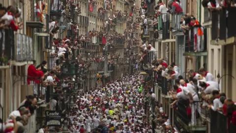 Getty Images Thousands watch the San Fermín festival in Pamplona July 2018