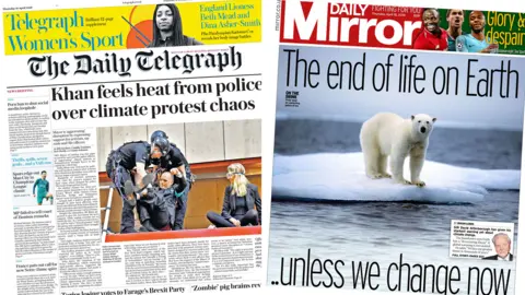 The front pages of the Daily Telegraph and the Mirror
