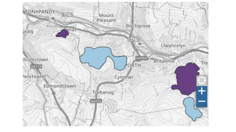 Welsh government Snapshot of interactive map of coal tips which are monitored for potential issues, such as subsidence