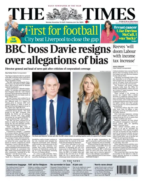  "BBC boss Davie resigns over allegations of bias".
