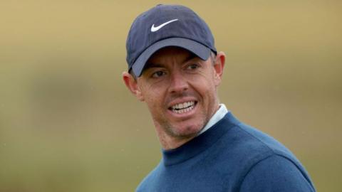 Rory McIlroy pictured during his practice round at Royal Troon ahead of the 2024 Open Championship