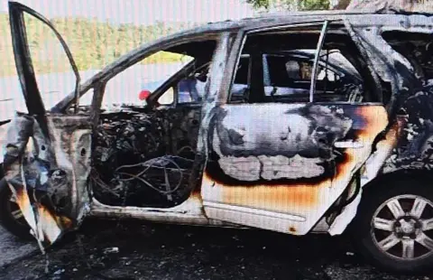 Israeli constabulary  An Israeli constabulary  representation   of a burnt-out car, allegedly the effect   of an arson onslaught  