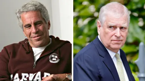 Jeffrey Epstein in a photo next to one of Andrew Mountbatten-Windsor