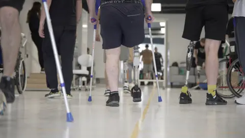 Patients learning to walk again at the Superhumans Center