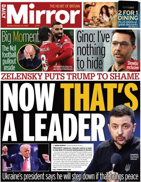 The front page of the Daily Mirror