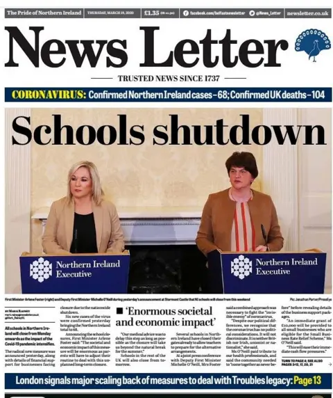 Newspaper headlines Shutdown of schools and peace campaigner tributes