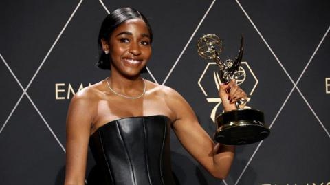 Ayo Edebiri after winning an Emmy for her role in The Bear