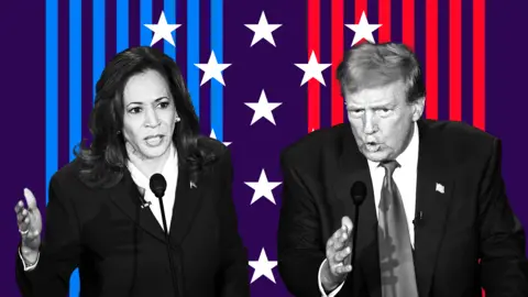 BBC/Getty Design representation  of Harris and Trump connected  the statement   stage