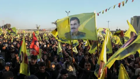 Reuters a crowd of demonstrators carrying yellow flags characterized by Abdullah Oaklan.