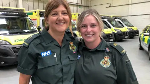 Kate Bradbrook/BBC Paramedics Sharon Spencer and Rachel Trengrove